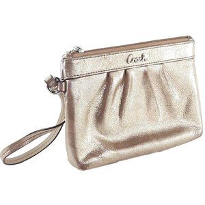 Coach Gold Metallic Pleated Leather Wristlet Clutch